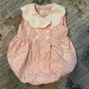 Sal&Pimenta Pink Floral Bubble Romper with scalloped Peter Pan collar